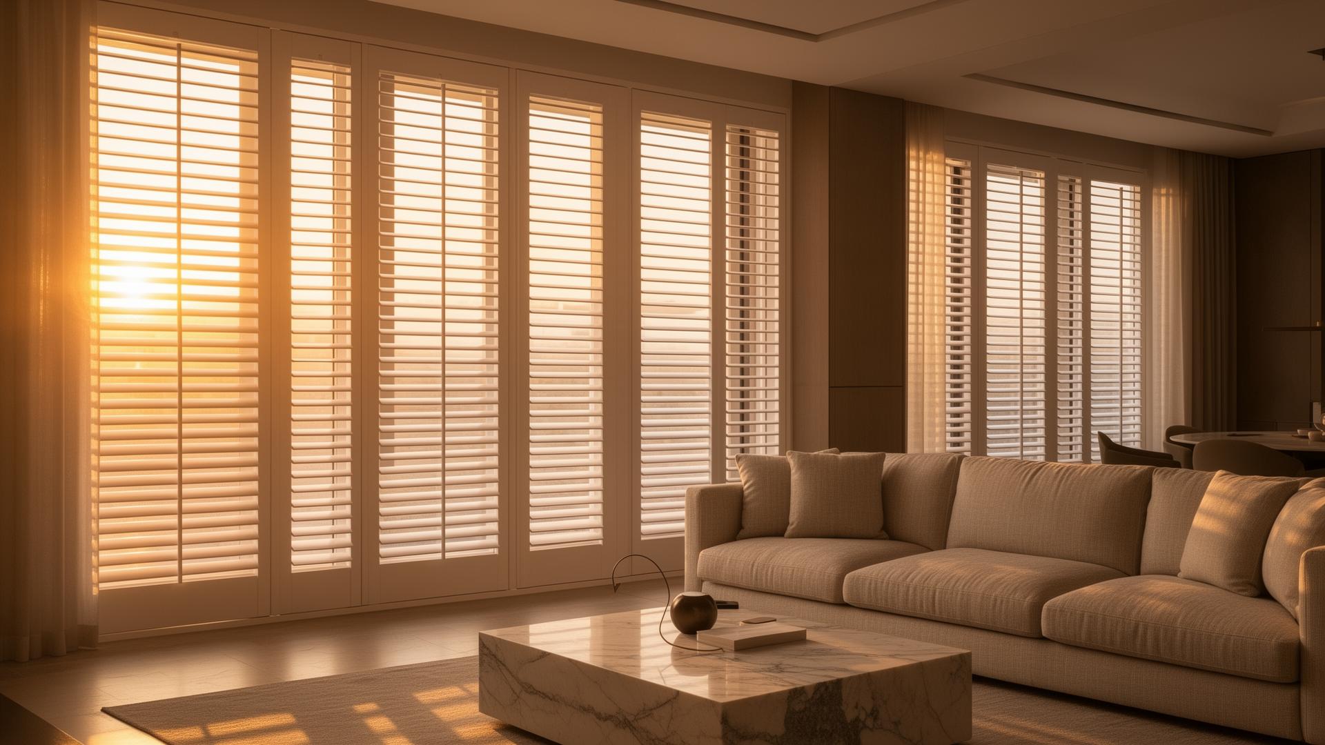 Luxe maatwerk shutters in een moderne woonkamer